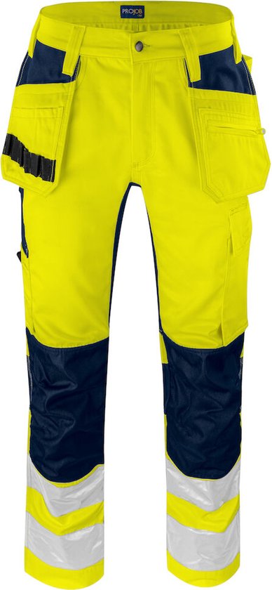 Pantalon extensible haute visibilité ProJob 6570 avec poches genoux et poches à clous EN ISO 20471 Classe 2 646570 - Jaune/ Marine - C62/162