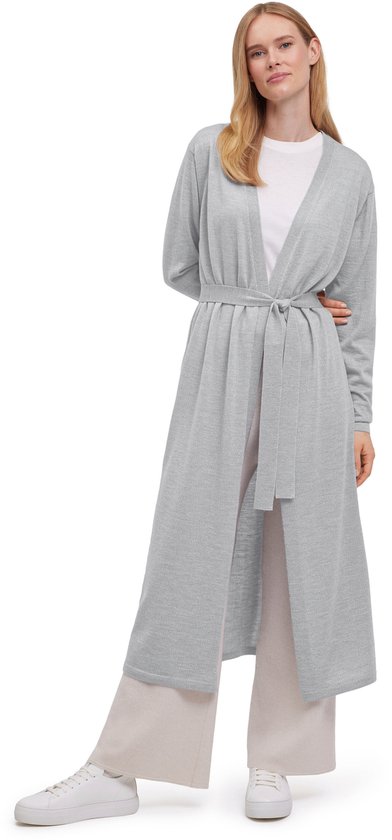 FALKE Basic New Merino Long zacht elegante wol cardigan dames grijs - maat M