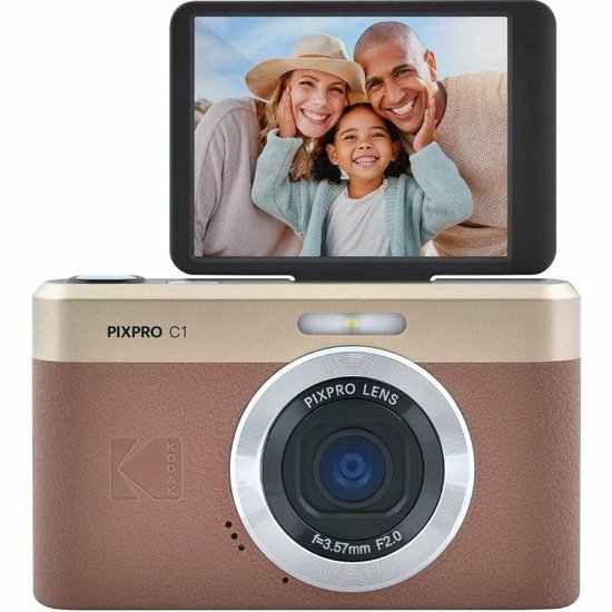 KODAK Pixpro C1 - Appareil Photo Numérique Compact, Capteur CMOS BSI 13 MP, Zoom Numérique X4, Écran Inclinable 2,8", Vidéo Full HD 1080p, Flash LED - Marron