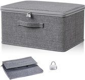 Opvouwbare opbergdoos met deksel en cijferslot, opbergmand voor kast of onder het bed, 32 x 24 x 18 cm
