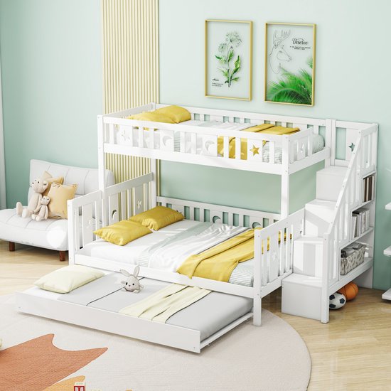 Stapelbed 2 X 90 X 200 Cm Voor Kinderen - Grenen - Hekken En Ladder Grijze Kleur