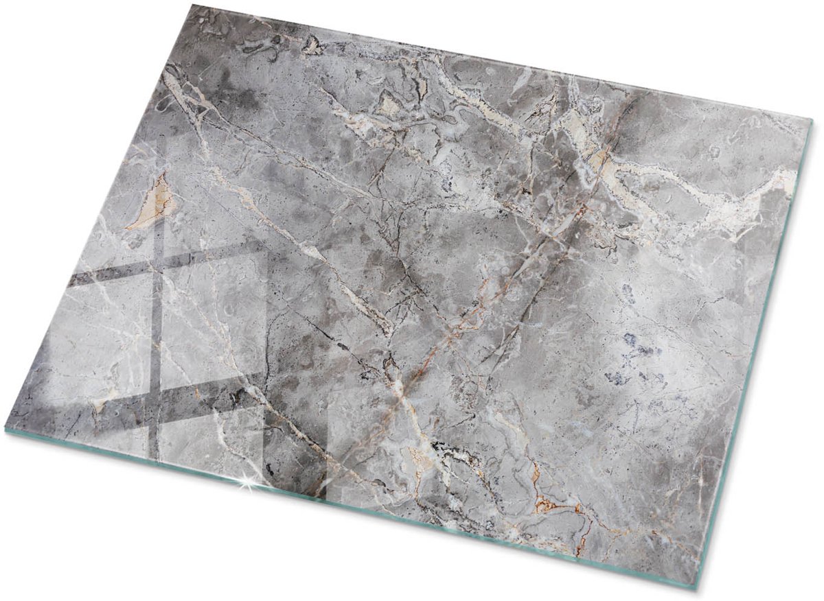 Tulup Tafelblad Glas - Natuurlijk Marmerpatroon Glazen Plaat - 80 cm x 60 cm - Grijs Glasplaat Tafel - Rechthoekig Tafelblad Glas - Glazen Tafelblad voor de Woonkamer - Gehard Glas