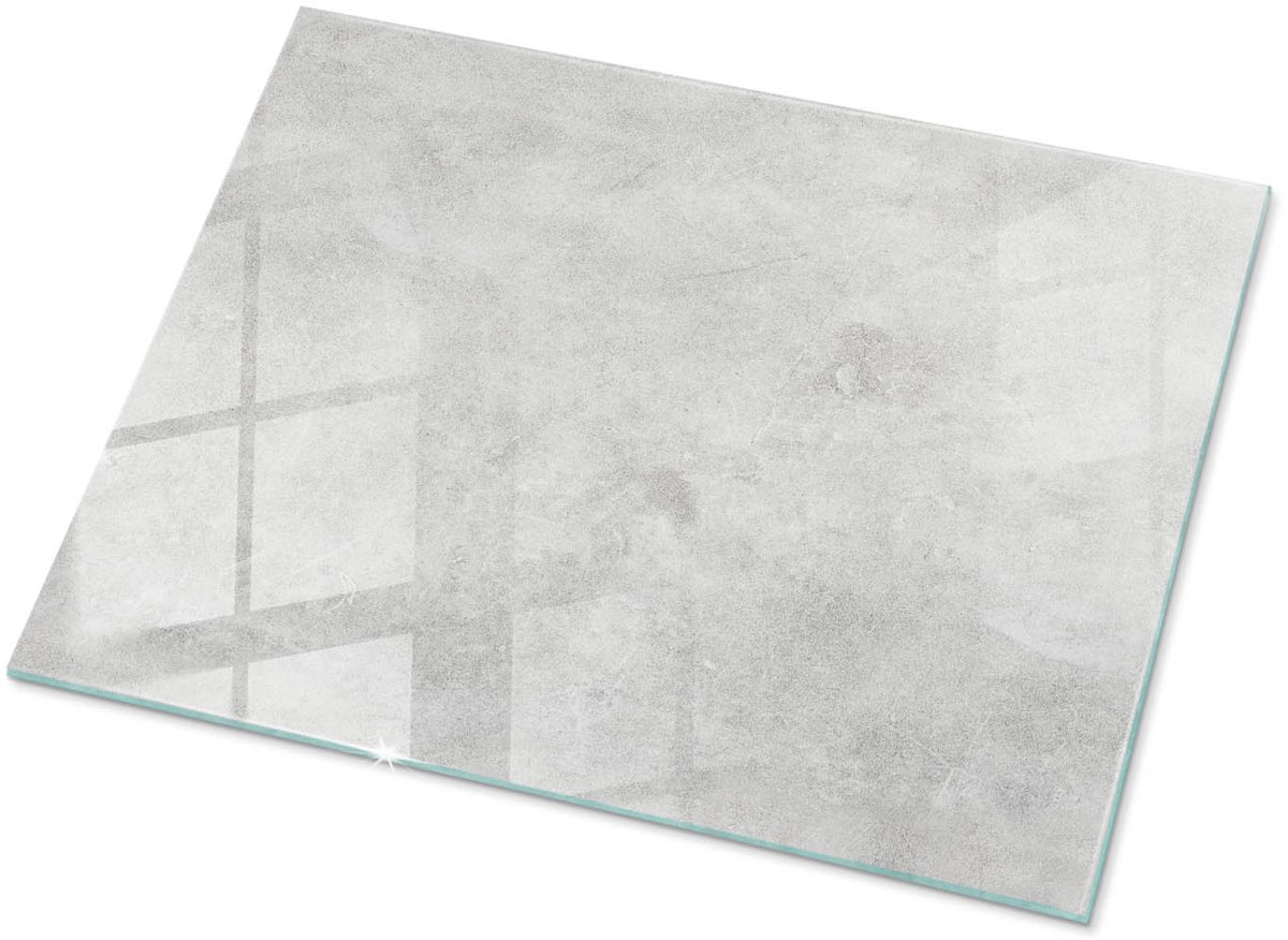 Tulup Tafelblad Glas - Betontextuur Met Scheuren Glazen Plaat - 80 cm x 60 cm - Grijs Glasplaat Tafel - Rechthoekig Tafelblad Glas - Glazen Tafelblad voor Tuin of Terrastafels - Gehard Glas
