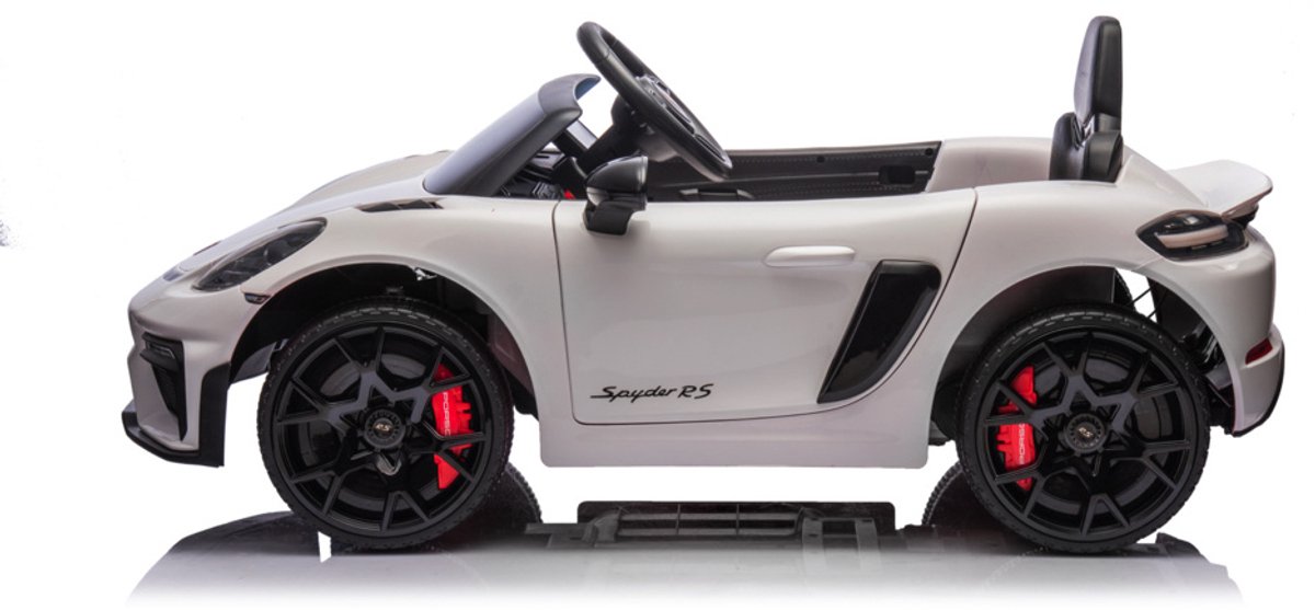 Porsche Spyder RS wit, 12 volt Kinder Accu Auto, rubberen banden, leder zitje en meer!