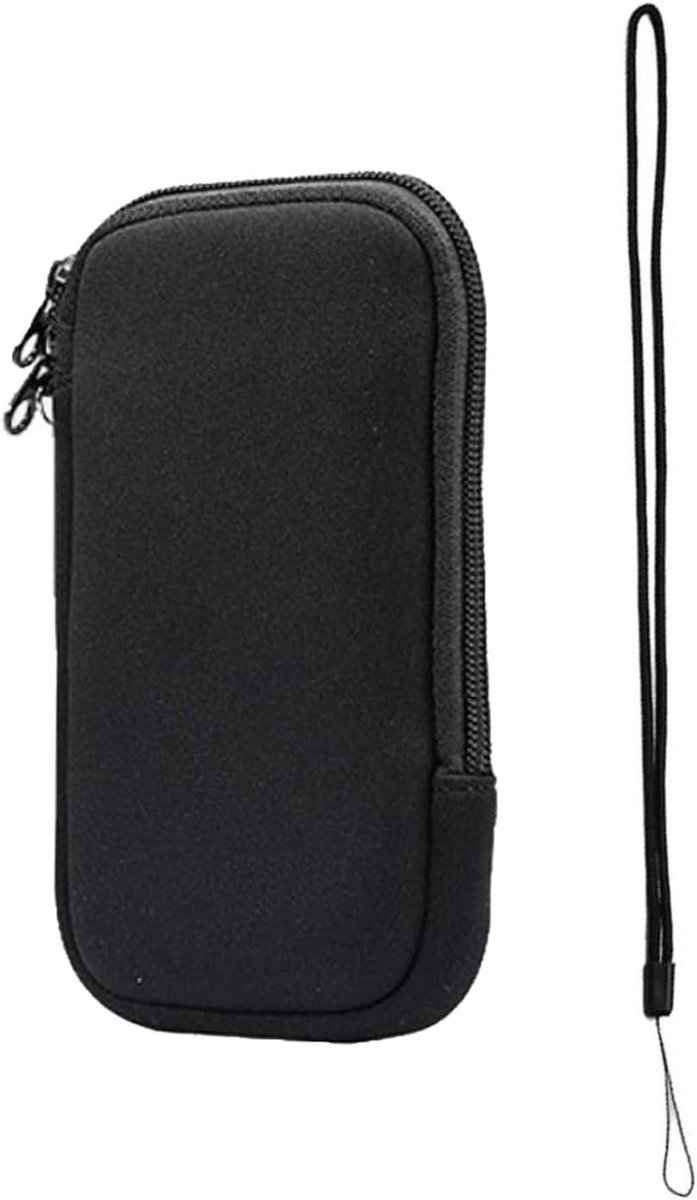 Allecto Plus - Telefoonhoes voor smartphones - Neopreen hoes met mesh tas en sleutelkoord - Zwart - 93 x 16 x 15 cm - Draagbare telefoonhoes met extra opbergruimte - Bescherm je telefoon in stijl