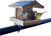 Mangeoire à oiseaux pour balcon et jardin, résistante aux intempéries et fabriquée à la main en bois naturel, adaptée aux oiseaux tels que les moineaux, les mésanges et les rouges-gorges