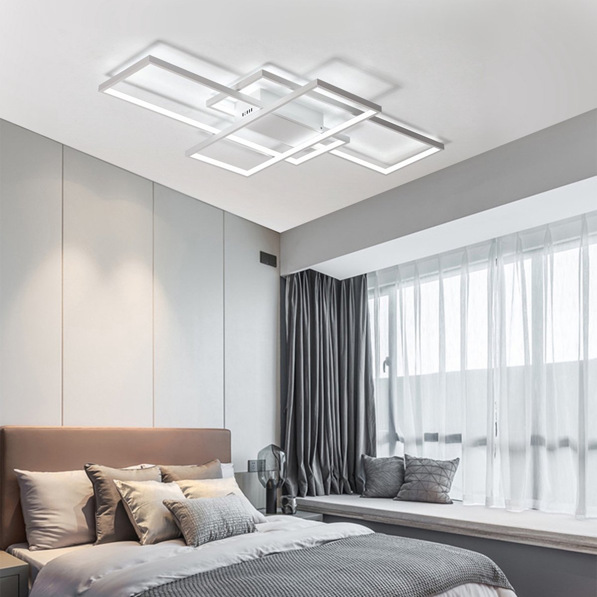 CHIWINLED plafondlamp dimbaar met afstandsbediening – modern aluminium design 3000–6500 K – energiezuinig en zacht licht – grote lamp voor woonkamer, slaapkamer, keuken of kantoor,Wit