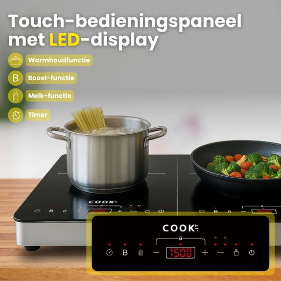 Plaque à induction COOK-IT - 2 feux - Pose libre - 1500 W + 2000 W - Minuterie - 8 réglages - Zwart