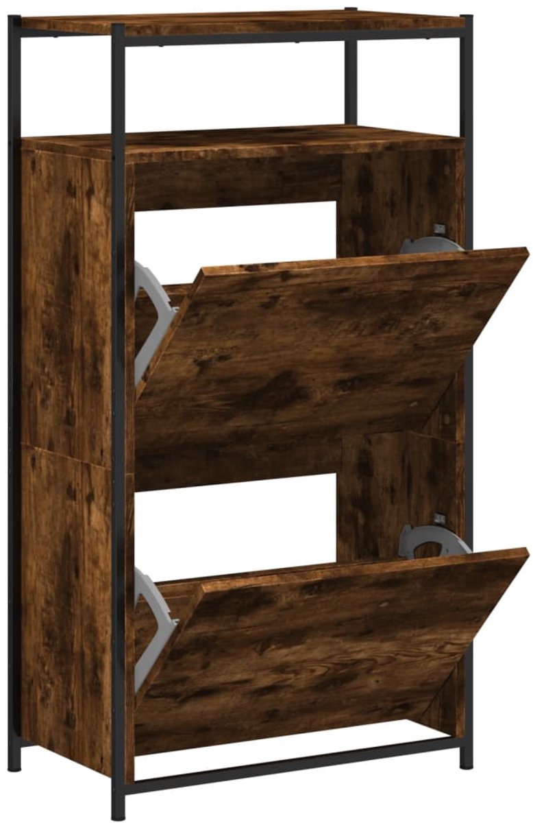 vidaXL Schoenenkast - 60x34x112 - cm - bewerkt - hout - gerookt - eikenkleurig gerookt eiken