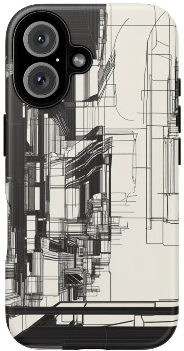 Abstracte Stedelijke Lijntekening Architectuur – Telefoonhoesje Geschikt voor iPhone 16