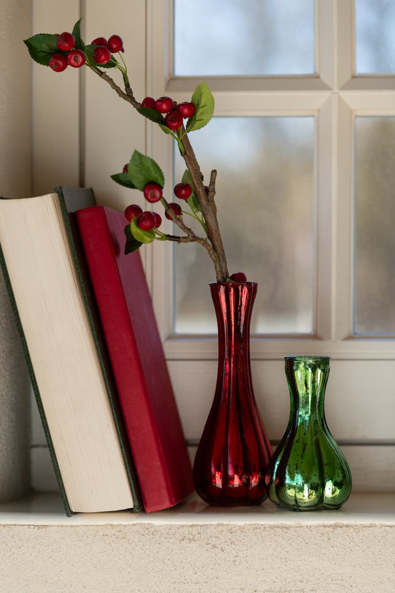 J-Line vaas Soliflore - verre - rood/groen - small - 2 stuks