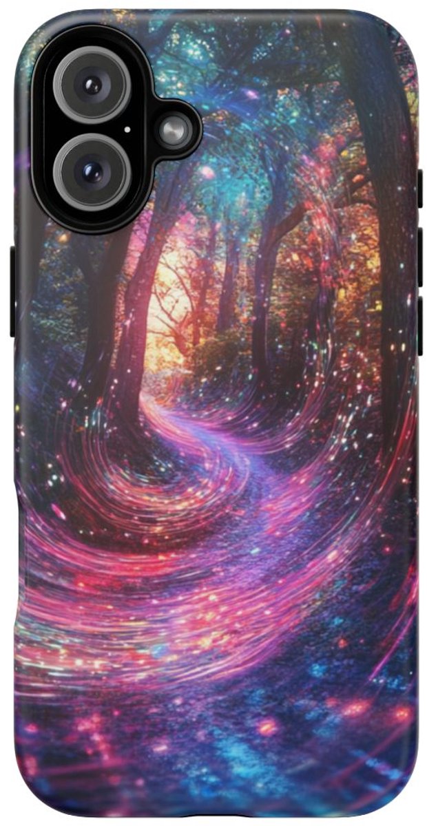 Magisch Bospad met Kleurige Energiegolven – Telefoonhoesje Geschikt voor iPhone 16 Plus