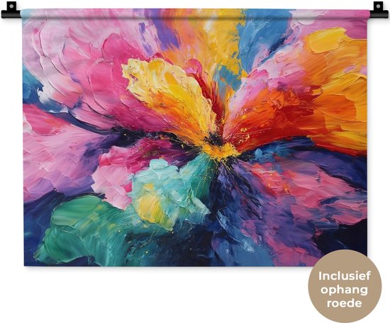 Wandkleed 60x45 cm - Wanddoek Bloemexplosie - Veelkleurig - Bewegend - Wandtapijt - Wandkleden