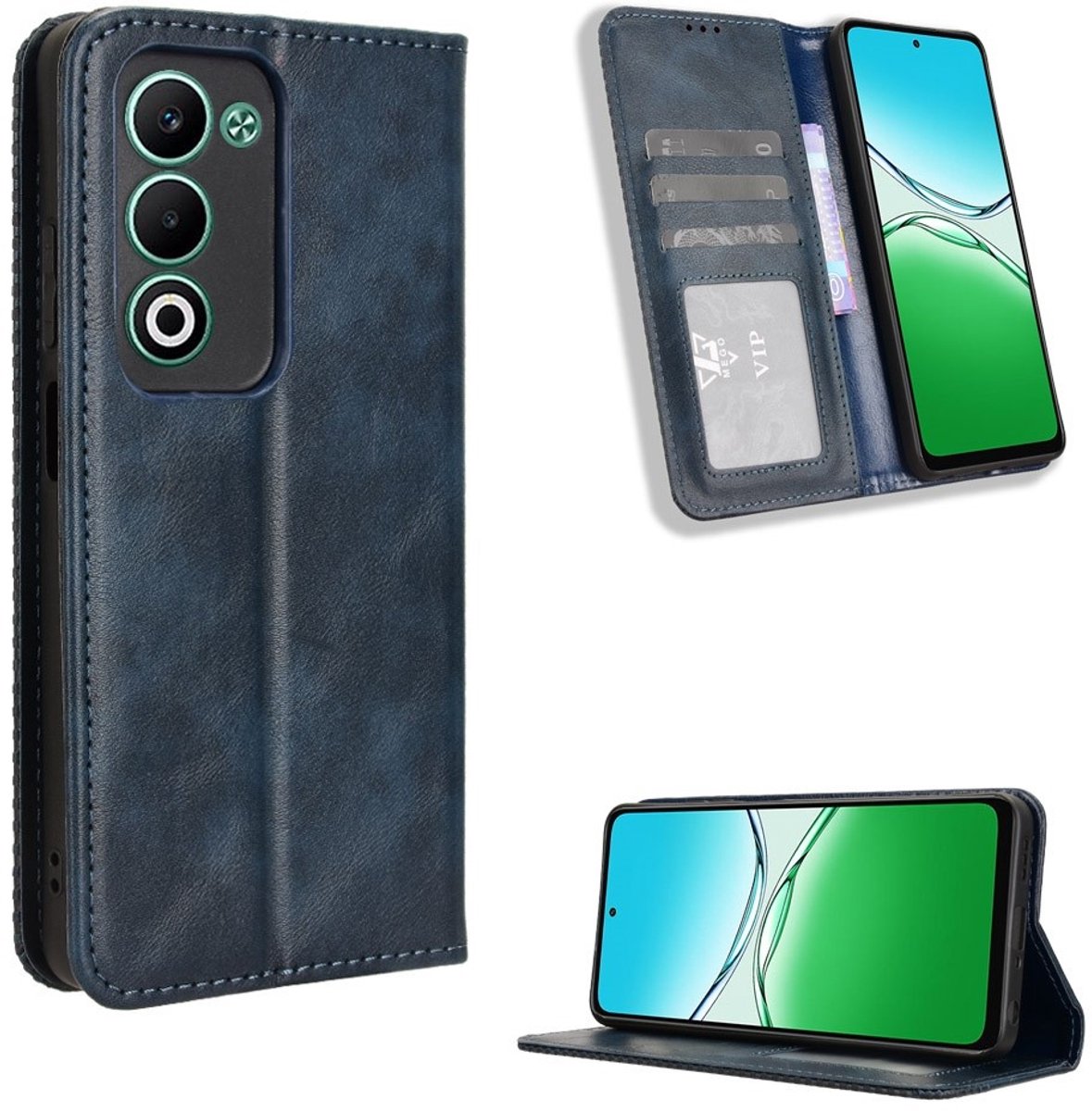 Coverup Hoesje - Geschikt voor OPPO A5 5G Hoesje - Coverup Vintage Style Book Case - Blauw