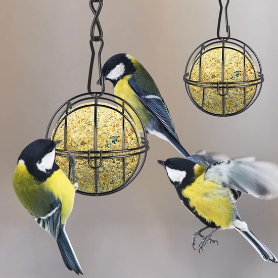 Support pour boules de graisse - Mangeoire à oiseaux en 2 parties - Mangeoire à oiseaux - Mangeoire à oiseaux avec couvercle à charnière - Mangeoire à boules de graisse (noir)