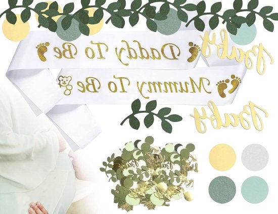 BEIIEB 4 Set Baby Shower Decoraties, Mama Papa Baby Party Supplies, Mummy To Be En Daddy To Be Satin Sash Badge