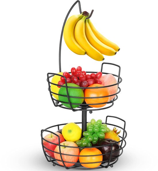 Groenten Opslag Moderne 2-verdiepingen Fruitschaal Etagère Van Metaal Voor Groenten En Snacks Afneembare Fruitmand Fruitrek Voor Keukenopslag Fruit Basket
