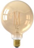 Gouden Calex G25 globe LED lamp met zichtbare filamenten en E27 fitting.