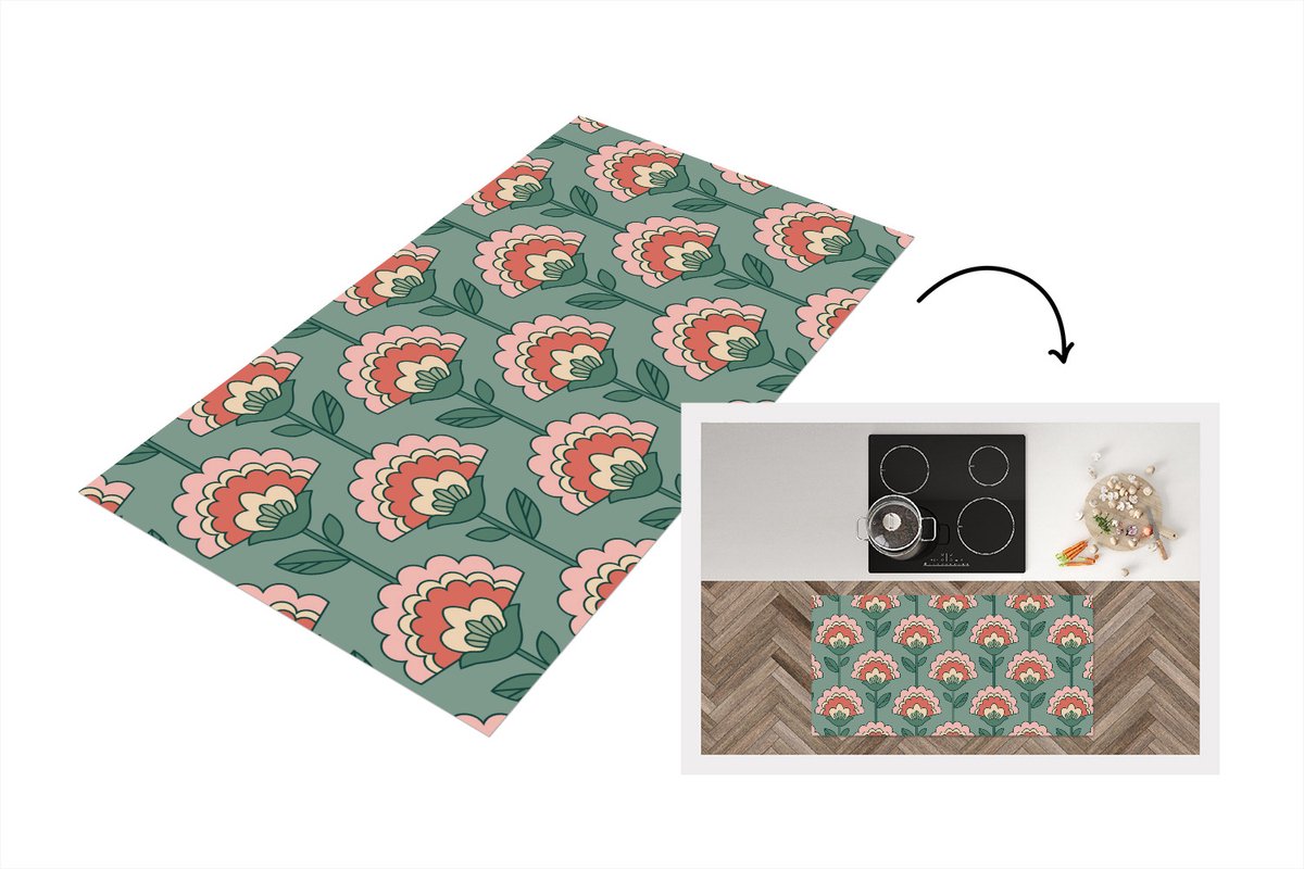 KitchenYeah Keukenloper 120x60 cm - Keukenmat vinyl Bloemen - Retro - Patronen - Keukenmatten loper - Keuken vloerkleed tapijt