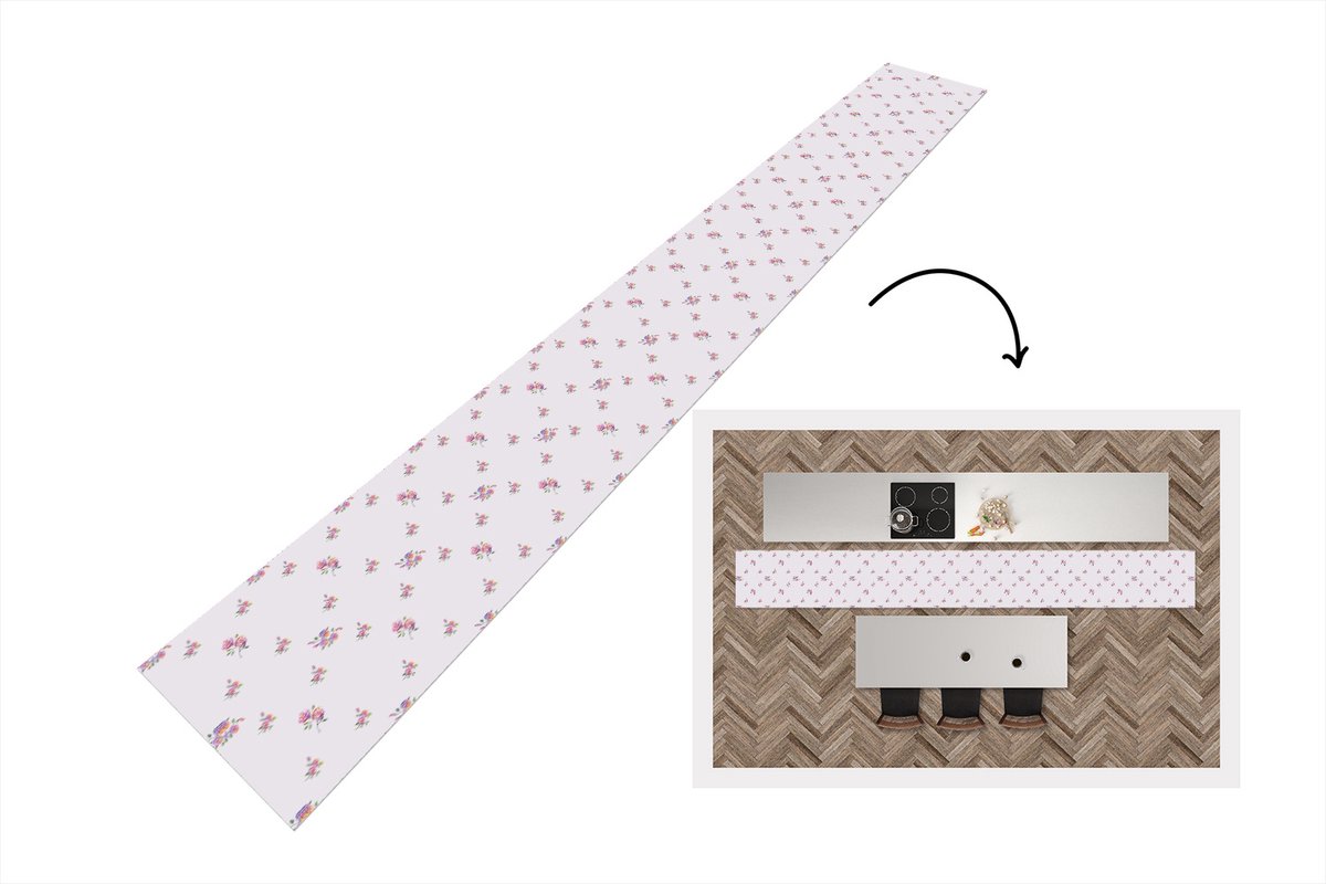 KitchenYeah Keukenloper 480x60 cm - Keukenmat vinyl Patroon - Rozen - Bloemen - Keukenmatten loper - Keuken vloerkleed tapijt