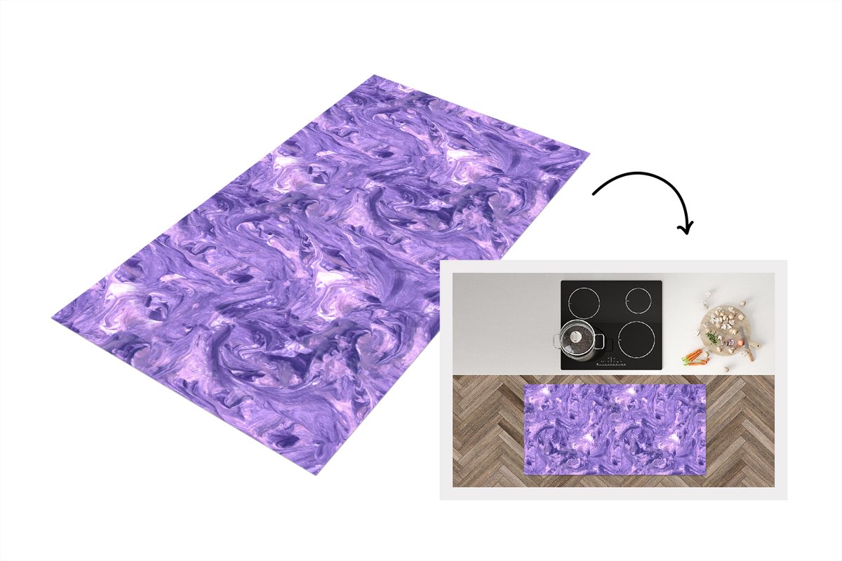 KitchenYeah Keukenloper 120x60 cm - Keukenmat vinyl Paars - Marmer print - Verf - Patronen - Keukenmatten loper - Keuken vloerkleed tapijt