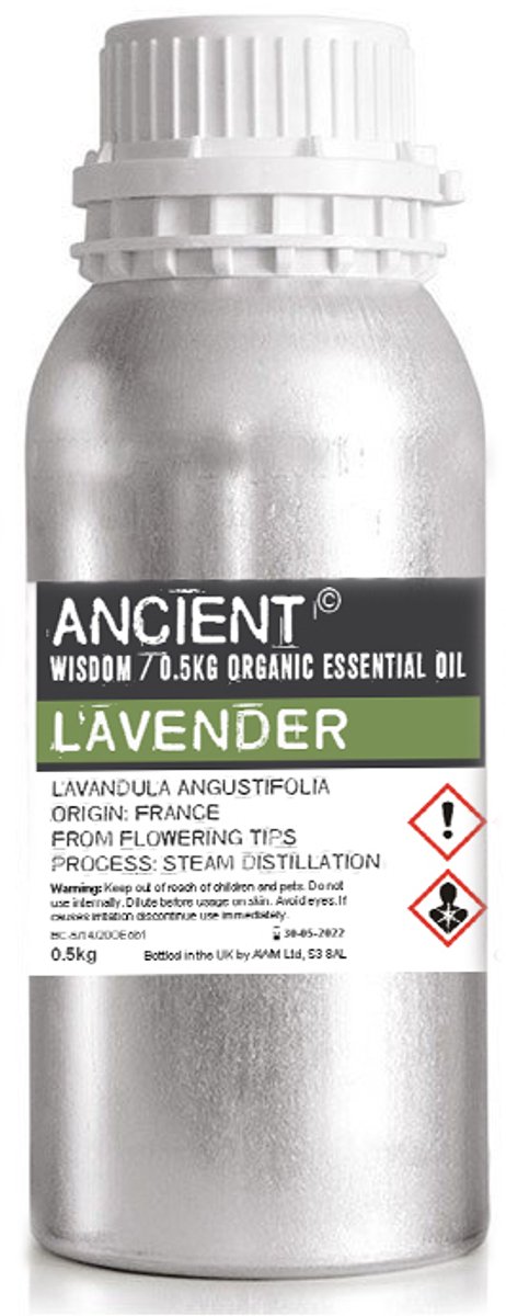 Biologische Etherische Lavendel Olie 500ml - Essentiële Olie in Bulk - Essentiële Lavendelolie Ancient Wisdom - Aromatherapie