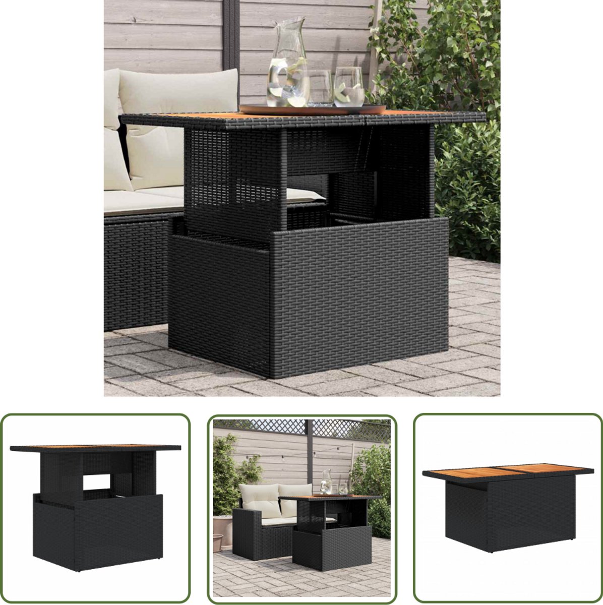 vidaXL Buitentafel - Tuinstoel - Tuintafel 100x55x73 cm poly rattan en acaciahout zwart - Lounge Set - Patioset - Outdoor Furniture