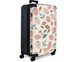 NoBoringSuitcases.com NoBoringSuitcases.com® - Koffer groot - Reiskoffer lichtgewicht - Aardbeien en bloemen als patroon in zachte tinten - Rolkoffer met 4 wielen - 98 liter bagage