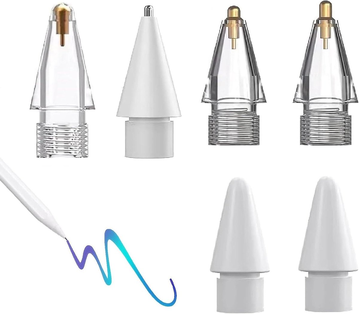 Allecto Plus - 6 Stuks Tips voor Hoge Gevoeligheid Apple Pencil - Reserve Tips voor Precisie en Vloeibaar Schrijven - Plastic en Metaal Tips voor iPad Pencil