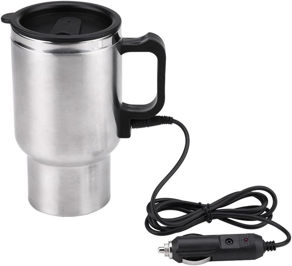 Allecto Plus - Elektrische Autobeker 12V 450ml Roestvrijstalen - Reisverwarmingsmok - Autoverwarmde Koffiekop - Verwarmde Reismok - Handig voor Auto-onderweg