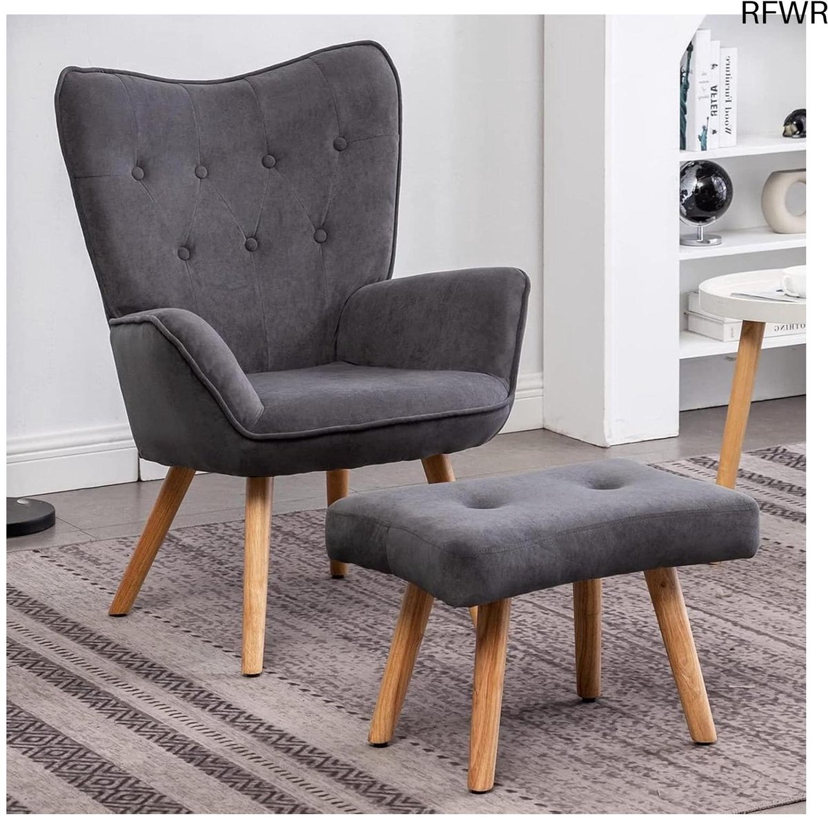 RFWR® Comfortabele Fluwelen Fauteuil met Voetenbank - Perfecte Leesstoel en Relaxstoel voor Woonkamer en Slaapkamer