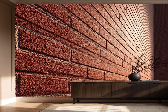 Naadloos behang Fotobehang - Sunlit Brick Wall Panorama - 250x250 centimeter