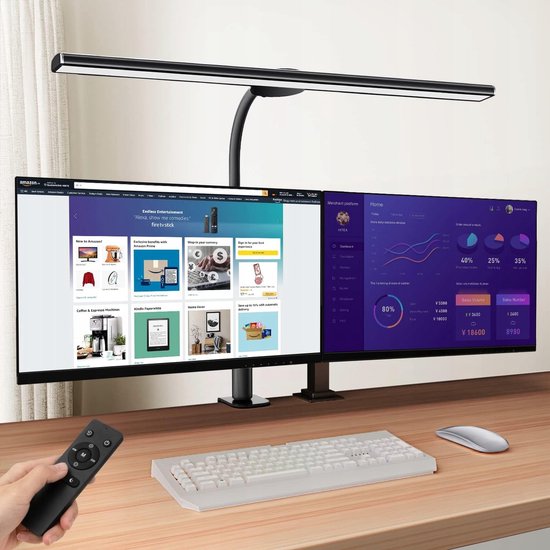 Bedee LED bureaulamp - 18W - 46cm - met afstandsbediening - traploos dimmen - oogbescherming - koppelingsfunctie - zwart