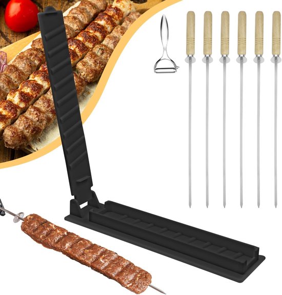 Paxlloonge Grote Kebab Maker - Kunststof Pers Met 6 Roestvrijstalen Spiesen En Dunschiller