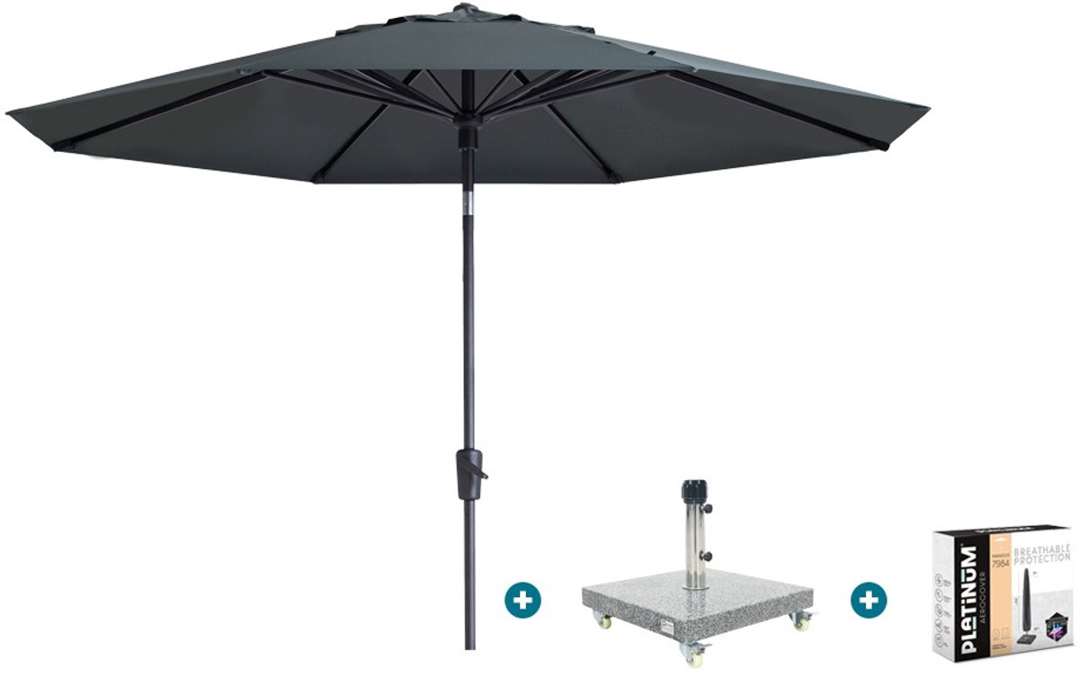 Madison Paros 2 Luxe stokparasol 3 m. rond - Grey met Sevilla voet en hoes