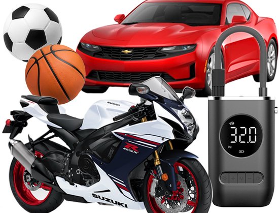 Draadloze Elektrische Luchtcompressor - 10 Bar / 150 PSI - LCD Display - Fiets, Auto, Ballen - USB Oplaadbaar - lucht compressor - Met LED Zaklamp - compressor bandenpomp - elektrische fietspomp - 72531 — afbeelding 3