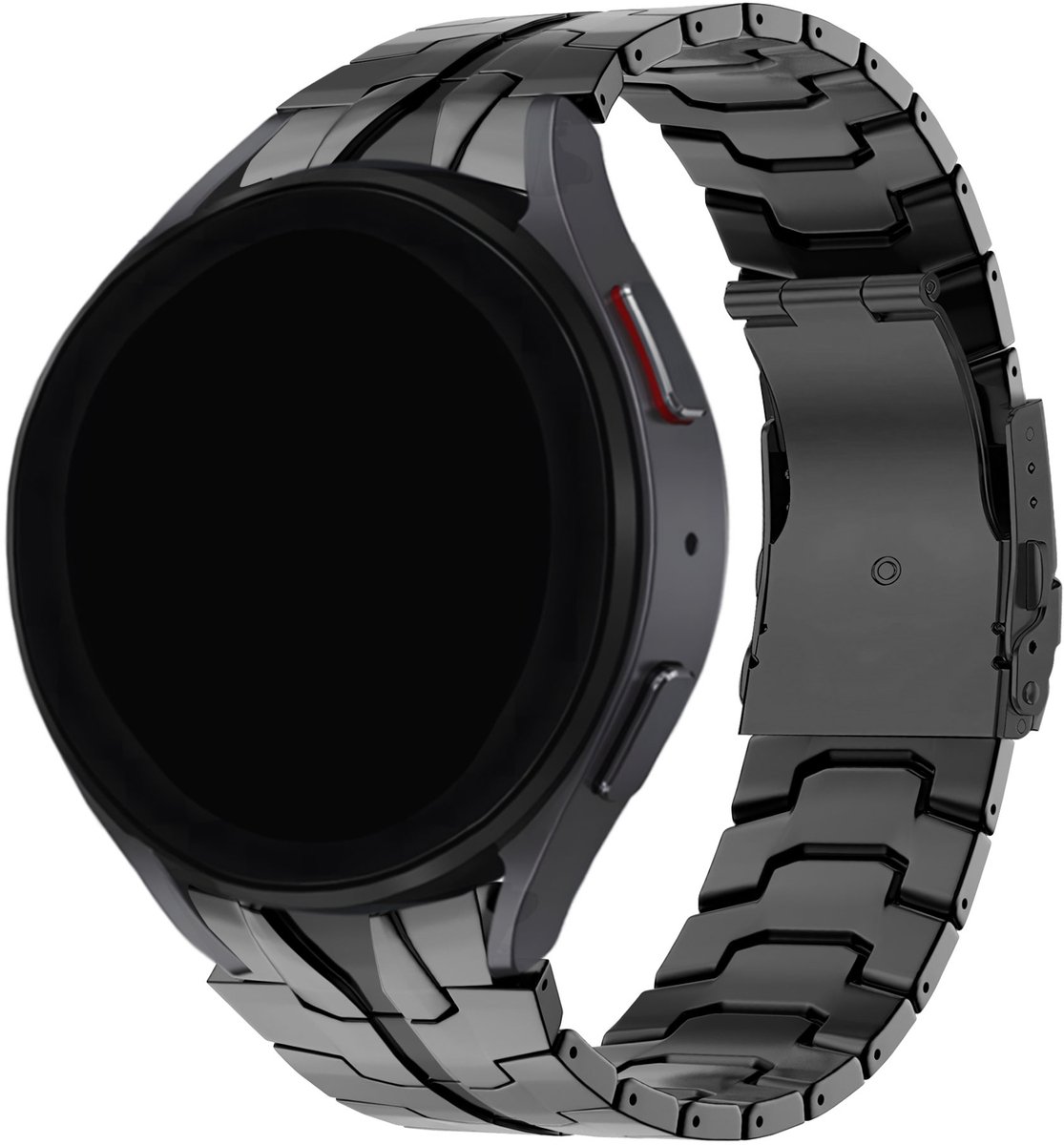 BALR Samsung Galaxy Watch RVS stalen band (zwart) – Geschikt voor Galaxy Watch 4 / 5 / 6 & Classic modellen – Luxe metalen horlogebandje van roestvrij staal met stevige vouwsluiting