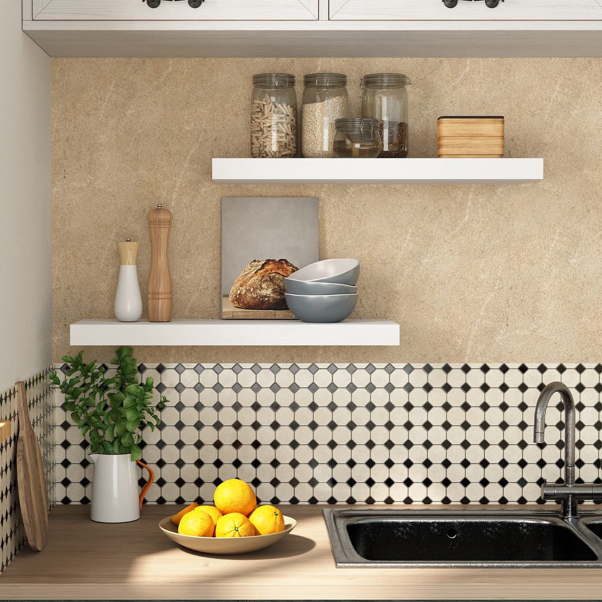 Eiken Wandplank met LED-strip - Up- en Downlight Dual White - Eiken wandplanken met rechte rand