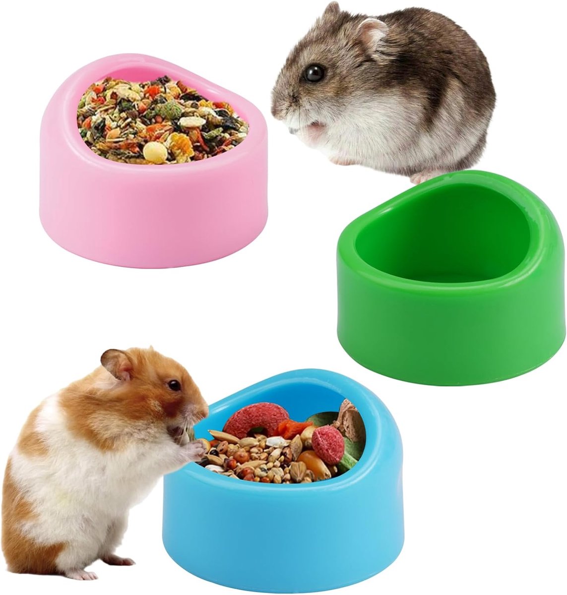 3 Stuks Kleine Hamsterschaal, Anti-bijt Voederschalen voor Hamsters, Driekleurig Voerschalen voor Hamster, Dierschalen voor Hamsters, Hamstervoerbak, Pertain Hamster, Cavia's, Kleine Huisdieren