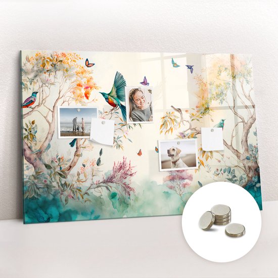 Foto: Tulup glassboards bloemen vogels natuur magneetbord 90 cm x 60 cm veelkleurig magneetbord keuken gratis 5 sterke magneten design memobord magneetbord design memobord magnetisch productiviteit tools memo magneetbord