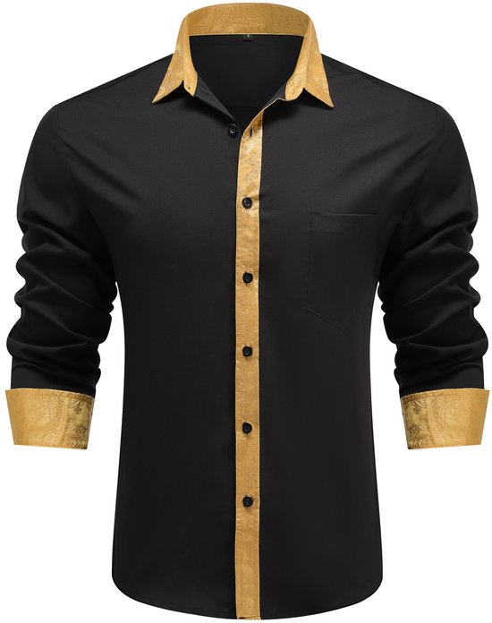 Allthemen Heren Geborduurd Overhemd Lange Mouwen - Losse Fit Kraag Casual Shirt - M