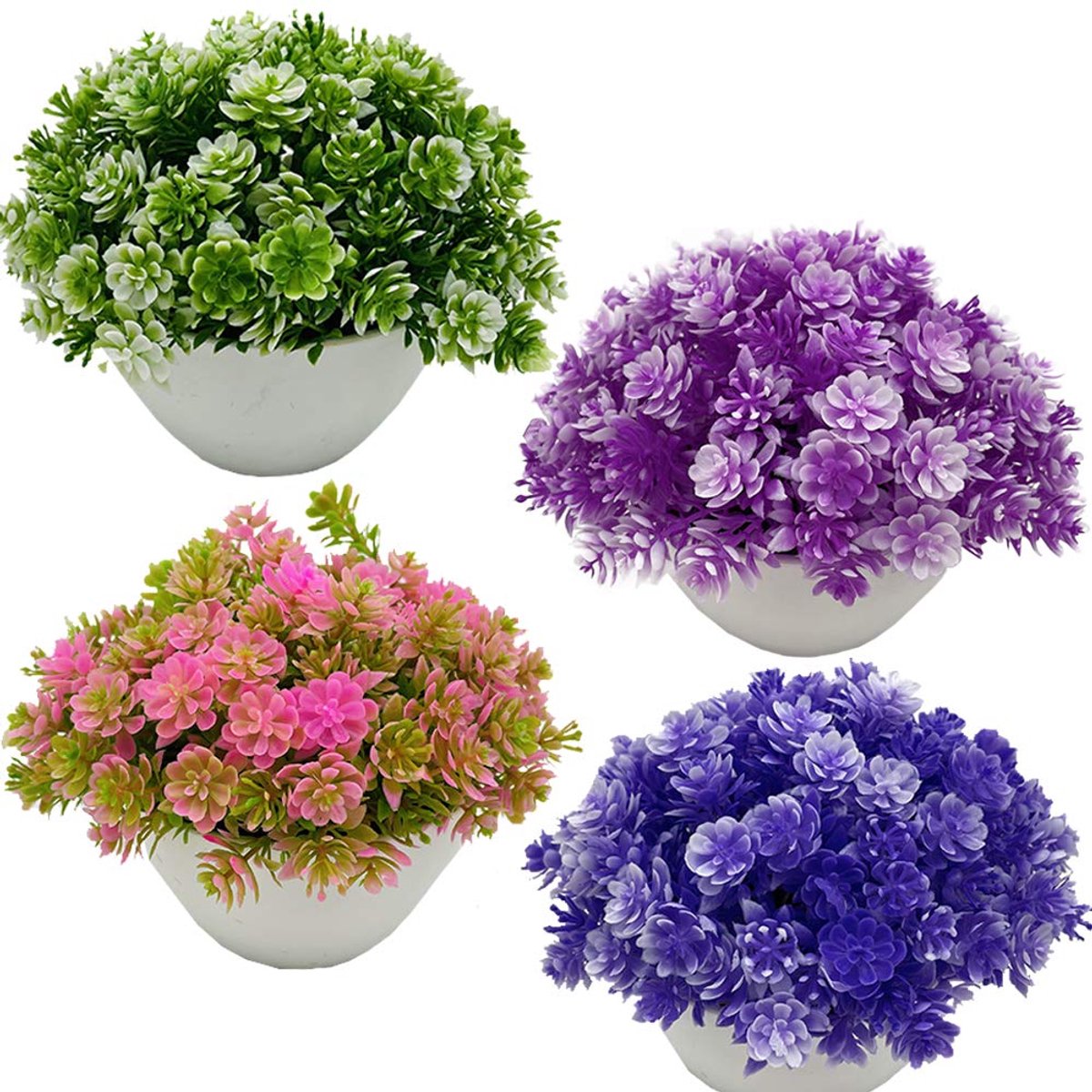 Ibenzoa® Kleurrijke kunstplanten set van 4 in stijlvolle potten voor elke ruimte