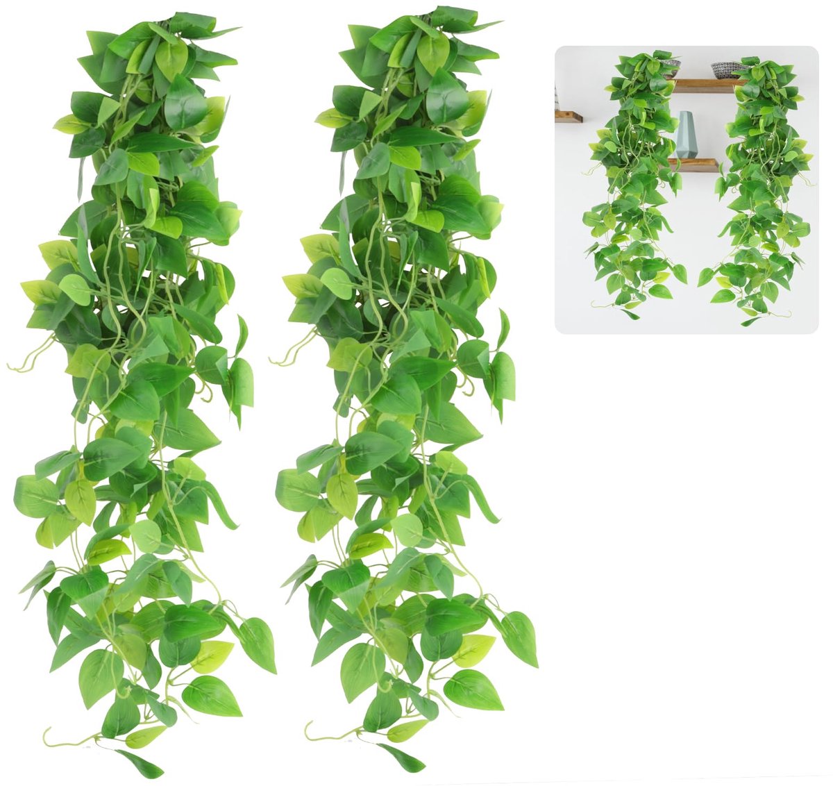 Ibenzoa Realistische en Onderhoudsvrije Hangende Kunstplanten van 105 cm voor Binnen en Buiten Decoratie groen