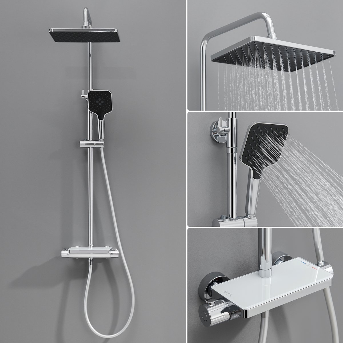 Lonheo max Regendouche met Thermostaatkraan - Douchesysteem set Chroom - Douchekop met 150cm slang - 3 functies Handdouche - Regendouchekop - Chroom