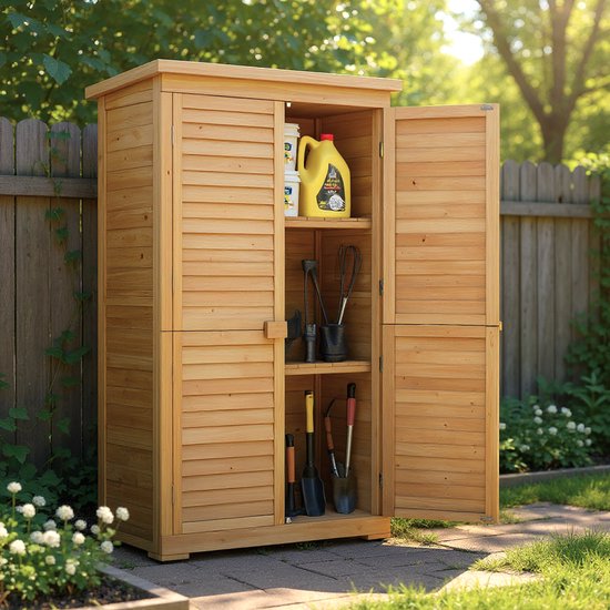 Bealife CC30 Gereedschapskamer - Twee verwijderbare planken - Vier opslagopties - Waterdicht blad voor binnen- en buitengebruik - 76x42x160 cm - Naturel