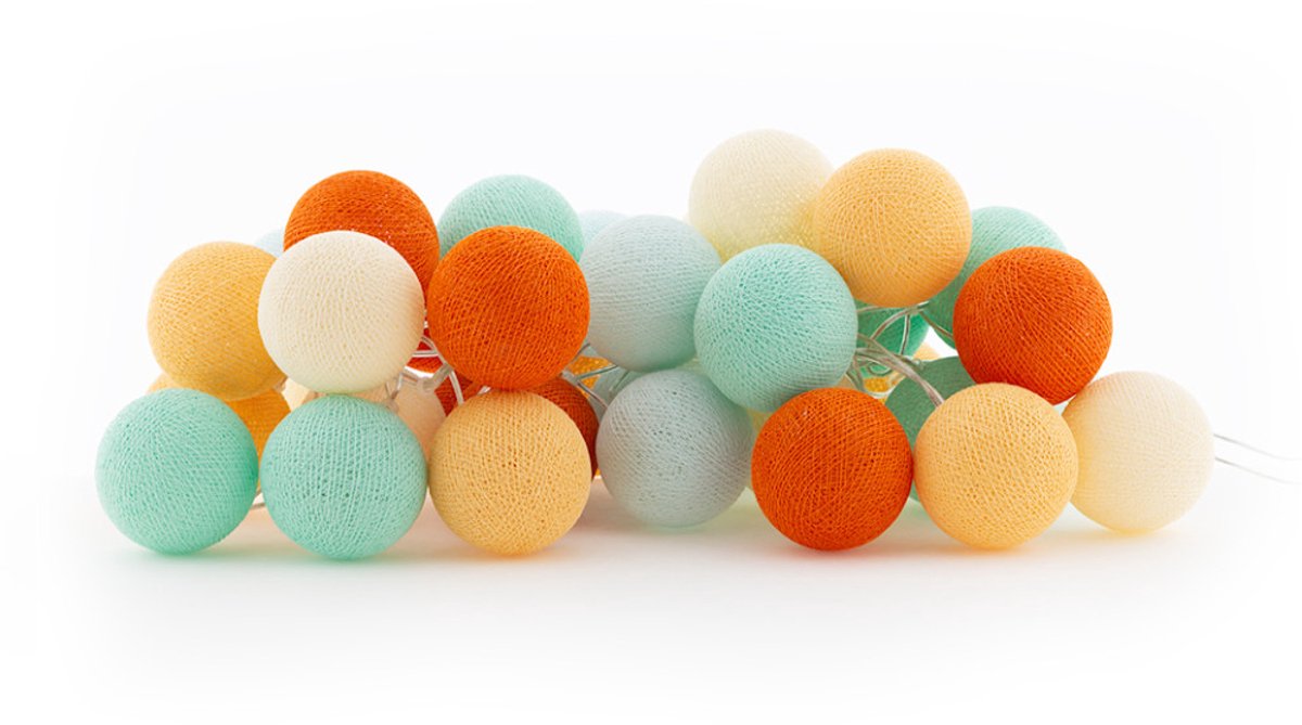 Cotton Ball Lights - LED lichtslinger voor binnen - Handgemaakt en Fairtrade - 35 lampjes - Sunset