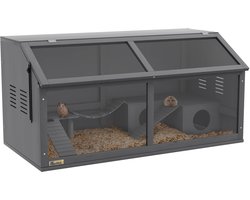 Merax Houten Hamsterkooi 100x52x50 cm Met Open Dak Brug Houten Huisje En Ladders Voor Hamsters En Muizen Donkergrijs