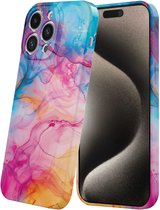 Smartphonica Telefoonhoesje Geschikt voor iPhone 15 Pro Max met Regenboog Acryl Marmer Opdruk - Flexibel Softcase TPU - Backcover Case Rainbow Acrylic Marble Design geschikt voor iPhone 15 Pro Max