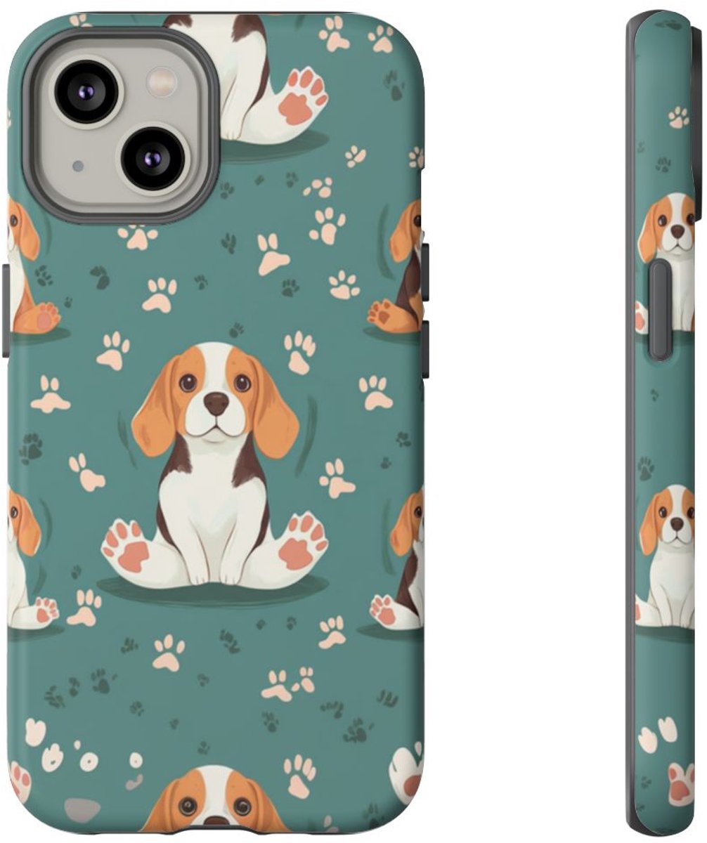 Beagles met Pootafdrukken Patroon – Telefoonhoesje Geschikt voor iPhone 14