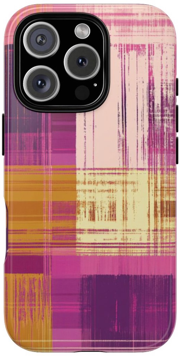 Abstract Paars-Gouden Ruitpatroon – Telefoonhoesje Geschikt voor iPhone 16 Pro